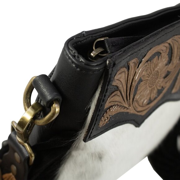 Women Hand-Tooled Hair-On Shoulder Fringe Bag - Picture 6 of 10